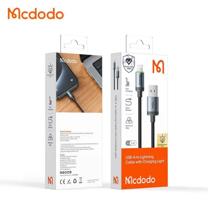 کابل شارژ USB-A به Lightning طول 100 سانتی متر مک دودو Mcdodo مدل CA-2030 جریان 3 آمپر