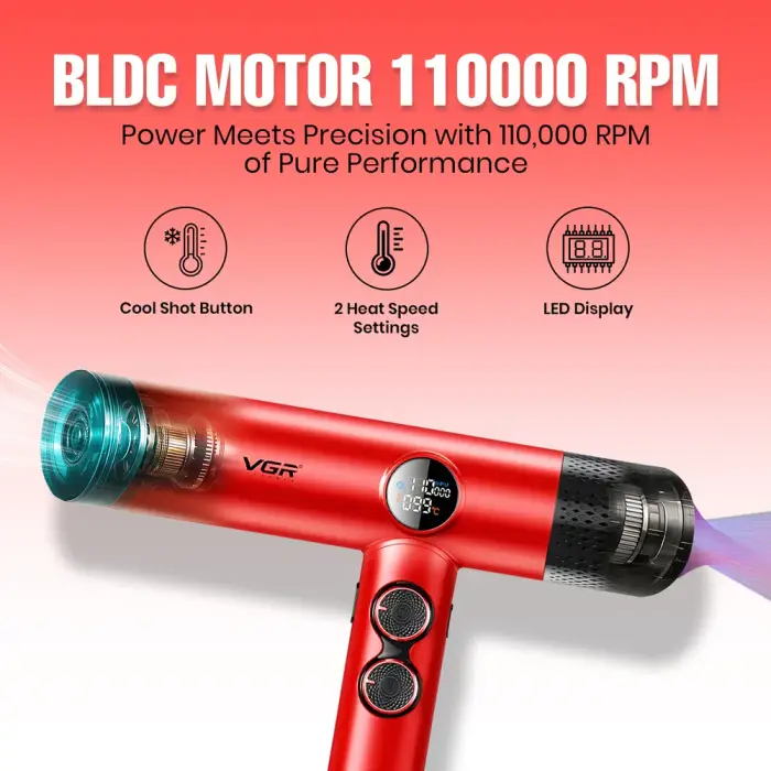 سشوار برس‌دار چرخشی 1900 وات وی جی ار مدل V-401، موتور AC