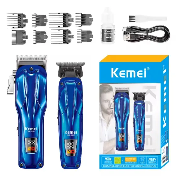 ست ماشین اصلاح موی سر و صورت شارژی کیمی مدل KM-2217 بسته 2 عددی