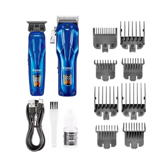 ست ماشین اصلاح موی سر و صورت شارژی کیمی مدل KM-2217 بسته 2 عددی