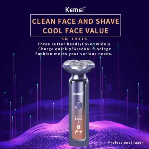 ریش تراش 3 تیغ ضد آب کیمی Kemei KM-1941S با برش چرخشی