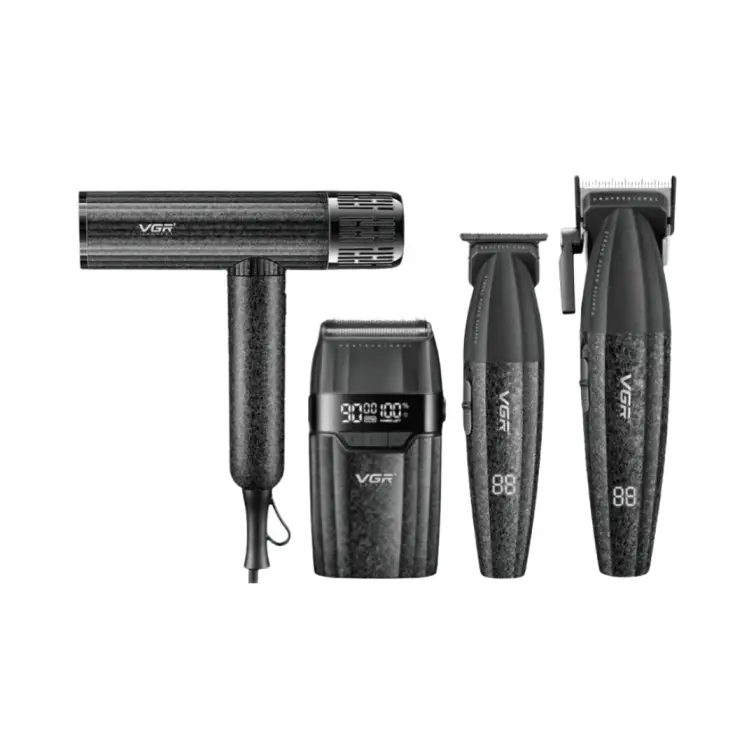 ماشین اصلاح موی سر و صورت شارژی وی جی ار مدل V-640 S4 4in1 به همراه سشوار مجموعه 4 عددی