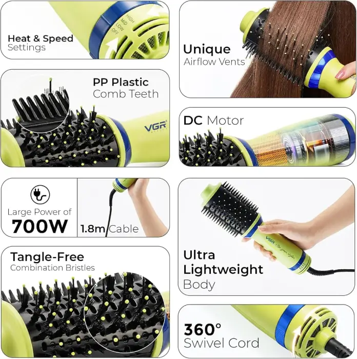سشوار برس‌دار حالت‌دهنده وی جی ار مدل V-415 -ظرفیت 750وات