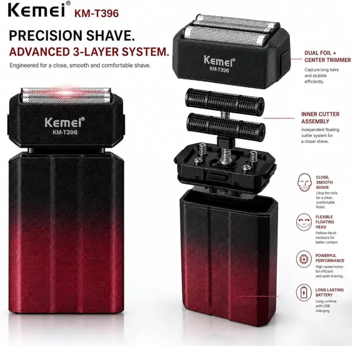 شیور فویلی شارژی کیمی مدل KM-T396 با برش مستقیم
