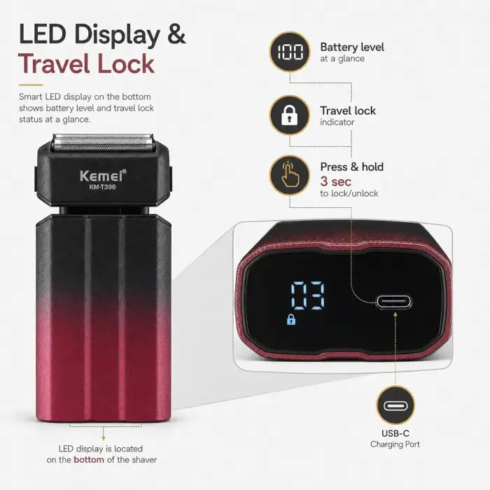 شیور فویلی شارژی کیمی مدل KM-T396 با برش مستقیم