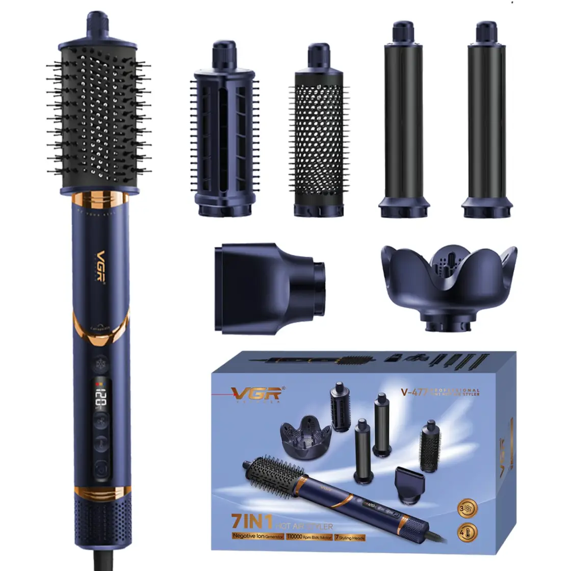 سشوار 7 کاره برس دار حالت دهنده 1400 وات وی جی آر مدل V-477
