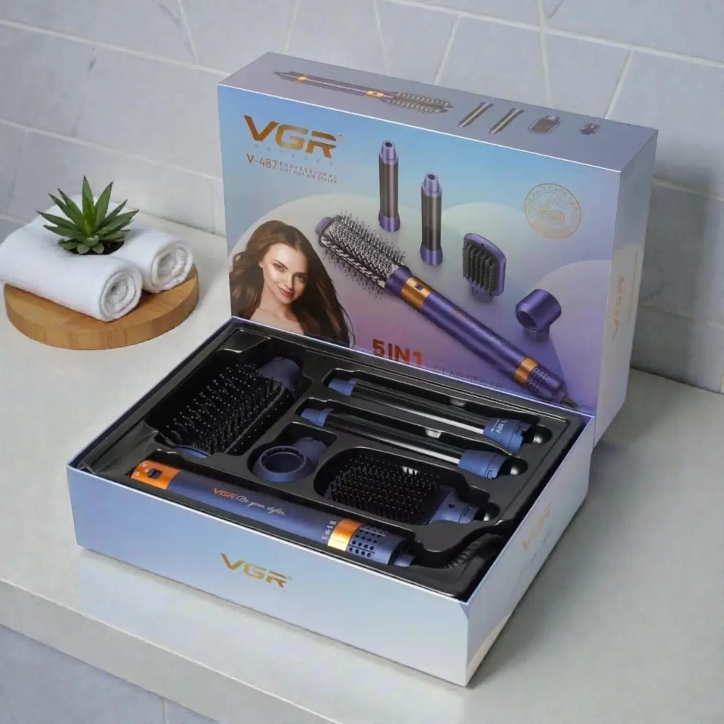 سشوار 7 کاره برس دار حالت دهنده 1400 وات وی جی آر مدل V-477