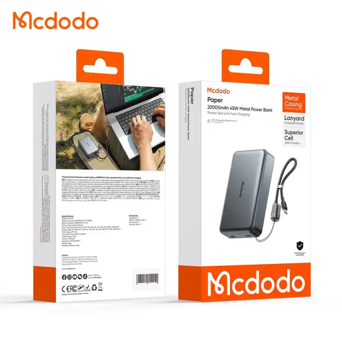 پاوربانک مک دودو Mcdodo مدل MC-095 ظرفیت 20000 میلی‌آمپر + کابل شارژ