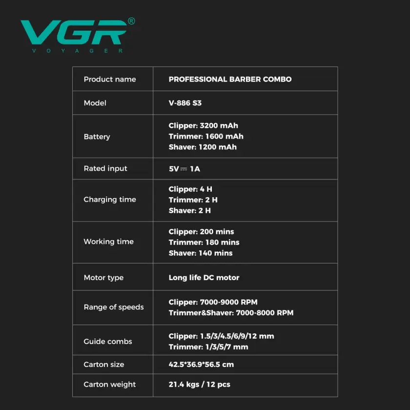ست ماشین اصلاح وی‌جی‌آر مدل V-886S